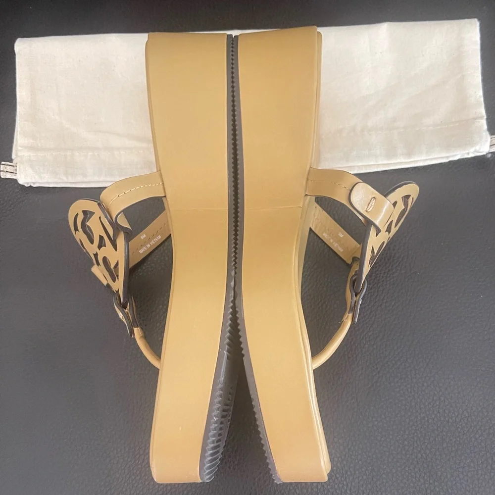NEW Tory Burch Miller Leather Logo Wedge Thong Sandals $250 - Picture 9 of 11